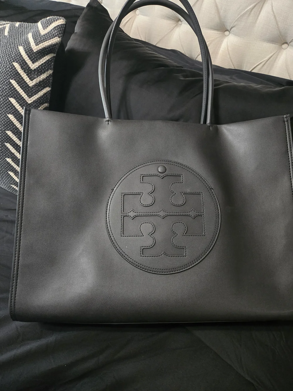 Tory Burch Ella Black Water Repellent Logo Tote
